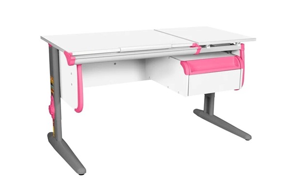 Детский стол-трансформер 1/75-40 (СУТ.25) + Tumba 1 Белый/серый/розовый в Заводоуковске - изображение