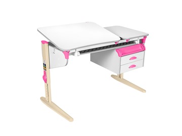 Детский стол-трансформер 5/75-40 СУТ.45 с лотком+ Tumba 3  Рамух белый/бежевый/розовый в Ишиме